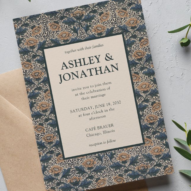 Elegant William Morris Peony Pattern Wedding Invitation (Creator Uploaded)
