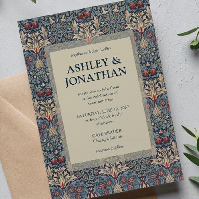 Elegant William Morris Snakeshead Pattern Wedding Invitation (Creator Uploaded)