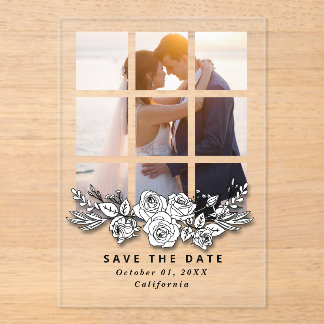 Elegant Window with Image Wedding Save the Date Acrylic Invitations