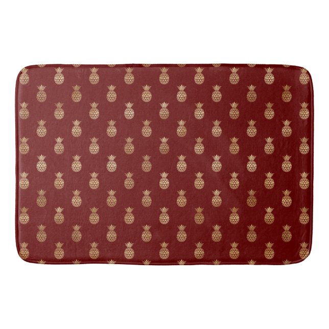 Elegant Wine and Gold Pineapples  Bath Mat (Front)