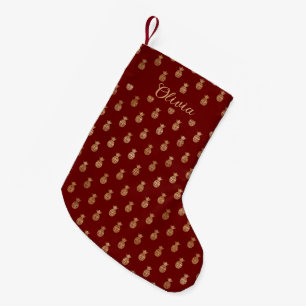 Elegant Wine and Gold Pineapples Personalised Small Christmas Stocking
