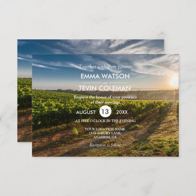 Elegant Wine and Vineyard Vines Wedding Card (Front/Back)