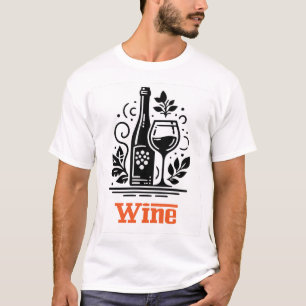 Elegant Wine Bottle and Glass  Orange t shirt