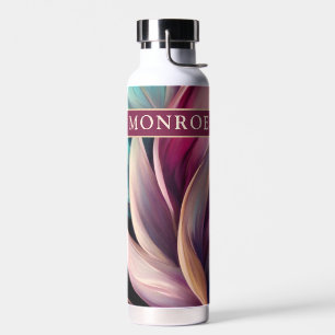 Elegant Wine Colour Abstract Swirls with Name Water Bottle