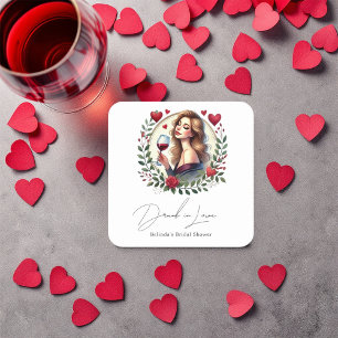 Elegant Wine Drunk in Love Bridal Shower Square Paper Coaster
