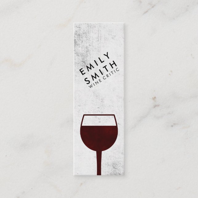 Elegant Wine Glass Rustic Background Mini Business Card (Front)