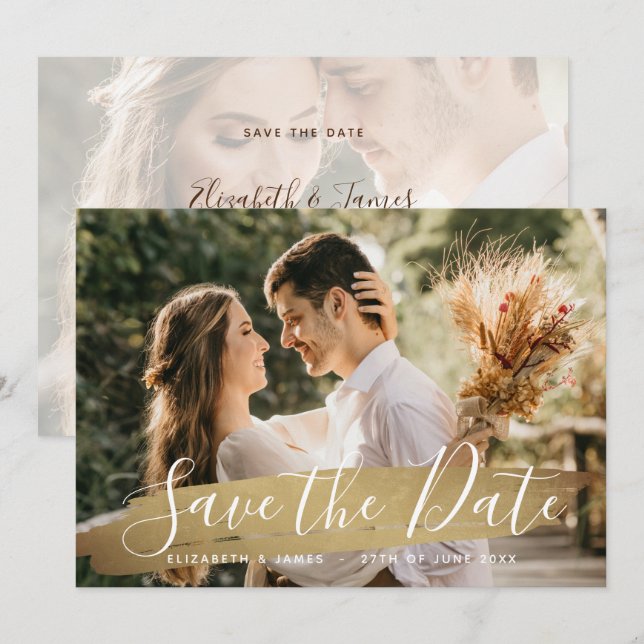 Elegant Wine Gold 2 Photo Save The Date Wedding (Front/Back)