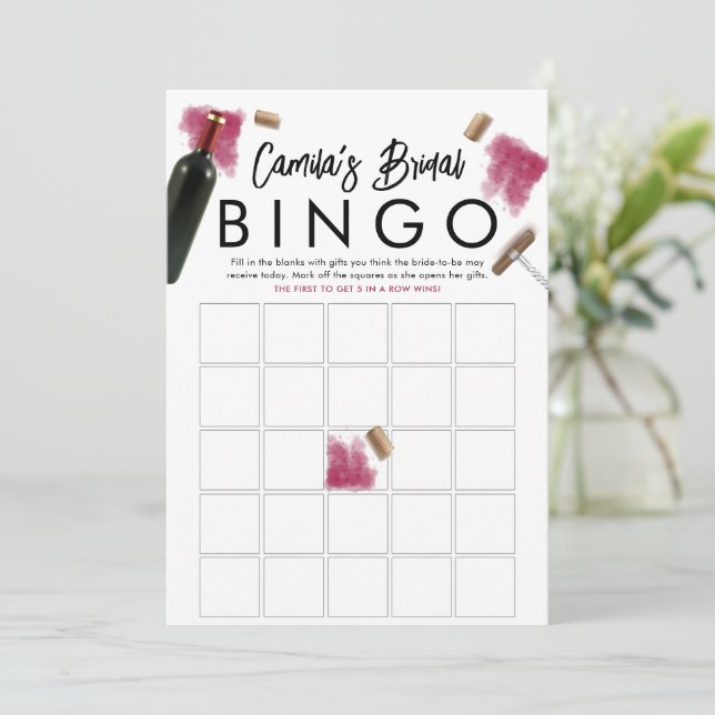 Elegant Wine Lovers Bingo Game Card (Standing Front)