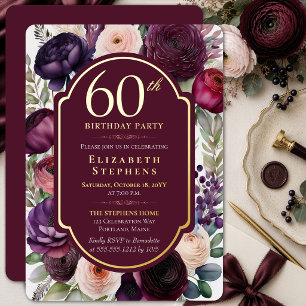 Elegant Wine Ranunculus 60th Birthday Gold