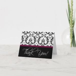 Elegant Wine Red Black Damask Thank You Cards