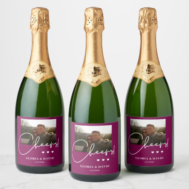 Elegant Wine Red Cheers Wedding  Sparkling Wine Label (Bottles)