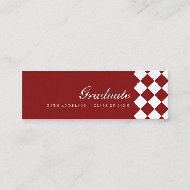 Elegant Wine Red Chequered Graduation Name Card (Front)