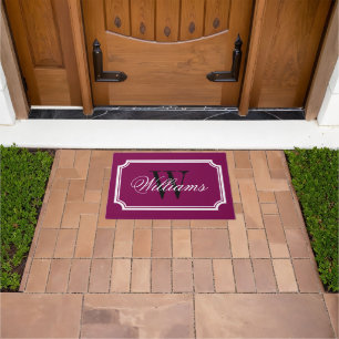 Elegant wine red classy border personalised doormat