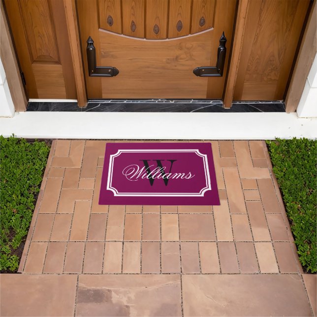 Elegant wine red classy border personalised doormat (Outdoor)