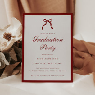 Elegant Wine Red Coquette Bow Graduation Party Invitation