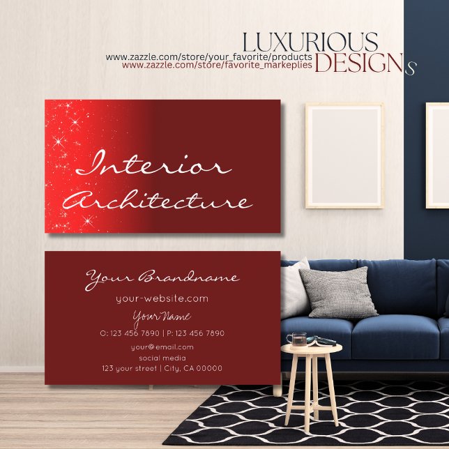 Elegant Wine Red Glitter Stars Professional Simple Business Card (Creator Uploaded)