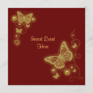 Elegant wine red gold butterfly invitation