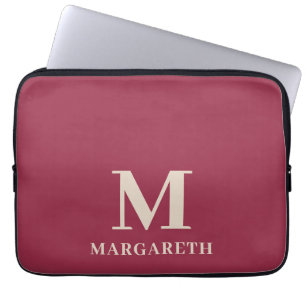 Elegant Wine Red Monogram Laptop Sleeve