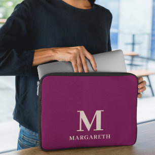 Elegant Wine Red Monogram Laptop Sleeve