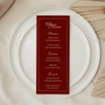 Elegant Wine Red Script Monogram Wedding Menu<br><div class="desc">Elegant Wine Red Script Monogram Wedding Menu. Personalise with your starters,  entrées,  and desserts,  and add bride and groom initials in a classic monogram on the back.</div>