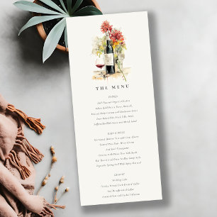 Elegant Wine Red Yellow Floral Wedding Menu Card