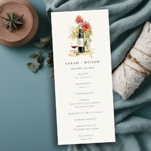 Elegant Wine Red Yellow Floral Wedding Program