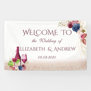 Elegant Wine Tasting Burgundy Flowers Wedding Banner