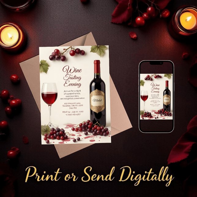 Elegant Wine Tasting Party Invitation with QR Code (Creator Uploaded)