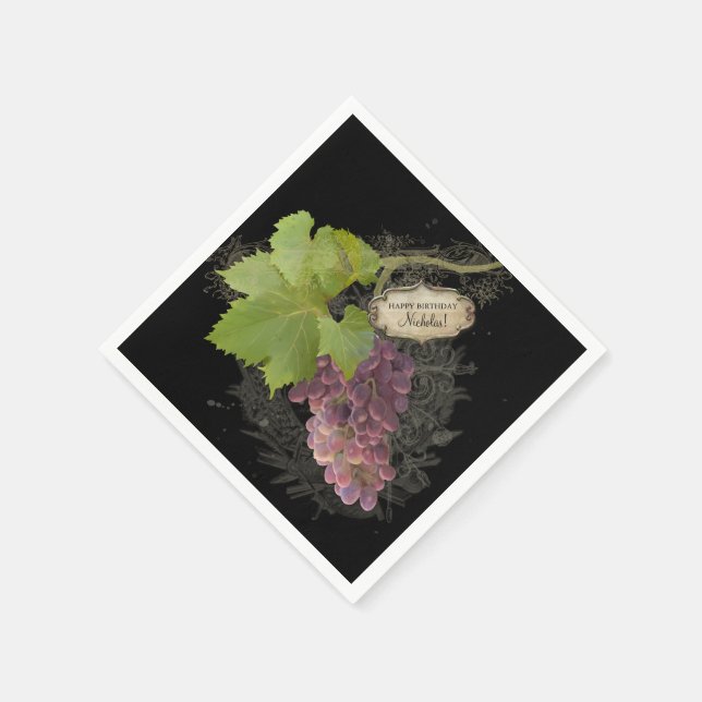 Elegant Wine Themed Birthday Party Personalised Napkin (Corner)
