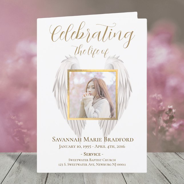 Elegant Wings Memorial Service Funeral Photo Program (Creator Uploaded)