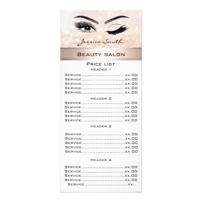 Elegant wink eyelashes & eyebrow glittery rack card (Front)