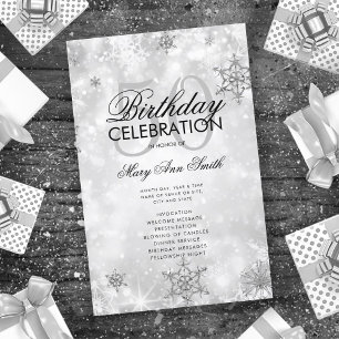 Elegant Winter 50th Birthday Program Silver Menu