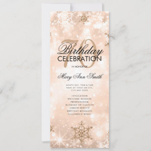 Elegant Winter 70 Birthday Program Rose Gold Menu