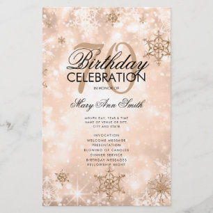 Elegant Winter 70 Birthday Program  Rose Gold Menu