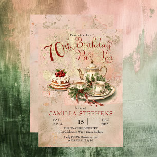 Elegant Winter 70th Birthday Par-Tea Party Invitation