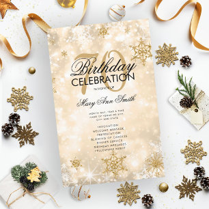 Elegant Winter 70th Birthday Program Gold w/ Menu