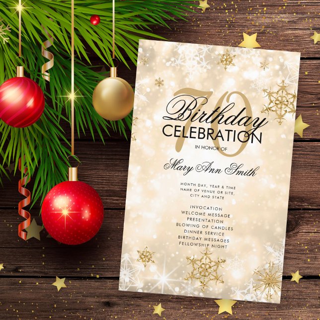 Elegant Winter 70th Birthday Program Gold w/ Menu (Creator Uploaded)