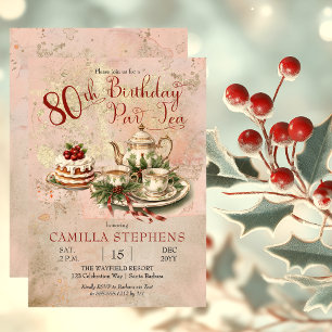 Elegant Winter 80th Birthday Par-Tea Party Invitation