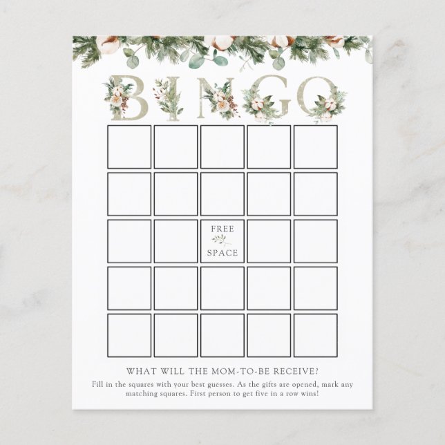 Elegant Winter Baby Shower Bingo Game Card (Front)
