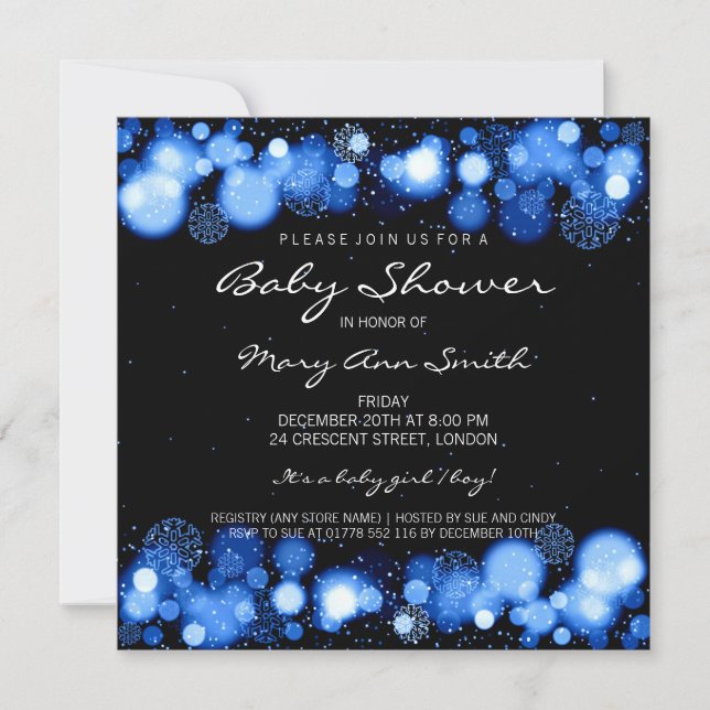 Elegant Winter Baby Shower Blue Invitation (Front)