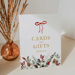 Elegant Winter Baby Shower Cards and Gift Pedestal Sign<br><div class="desc">Winter Greenery Cards and Gifts Sign featuring green seasonal foliage with an elegant design. Perfect for winter-themed baby showers,  bridal showers,  or weddings. Matching items in our store Cava party design</div>