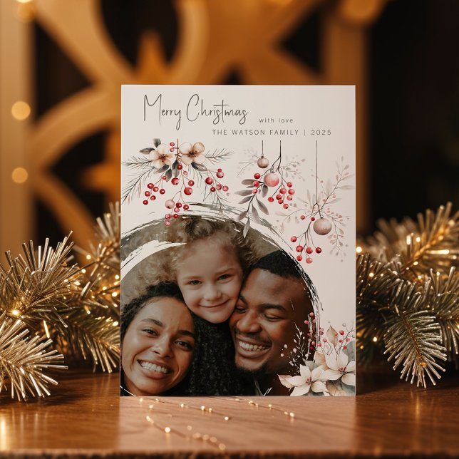 Elegant Winter Berries & Florals Christmas Holiday Card (Creator Uploaded)