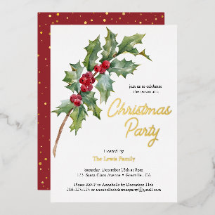 Elegant Winter Berries Holiday Foil Invitation
