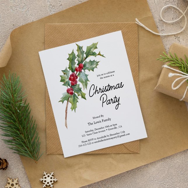 Elegant Winter Berries Holiday Party Invitation (Creator Uploaded)