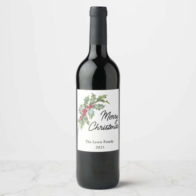 Elegant Winter Berries Holiday Party  Wine Label (Front)