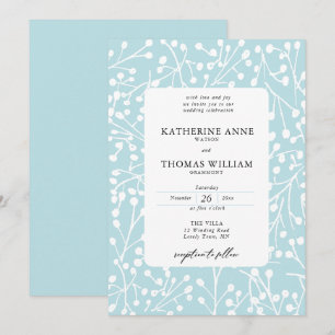Elegant Winter Berries Ice Blue Botanical Wedding Invitation