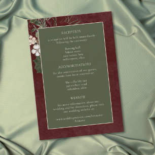 Elegant Winter Berries & Pine Burgundy Wedding Enclosure Card