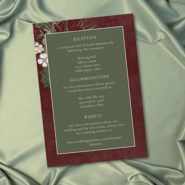 Elegant Winter Berries & Pine Burgundy Wedding Enclosure Card (Elegant Winter Berries & Pine Burgundy Wedding Enclosure Card)