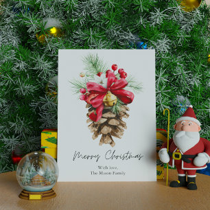 Elegant Winter Berries Pine Cone Holiday Card