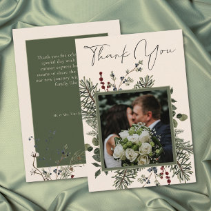 Elegant Winter Berries & Pine Ivory Wedding Thank You Card